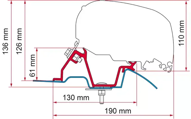Adaptér pre M-B Sprinter a VW Crafter 400 pre markízy Fiamma F65 Eagle orientácia pravá strana