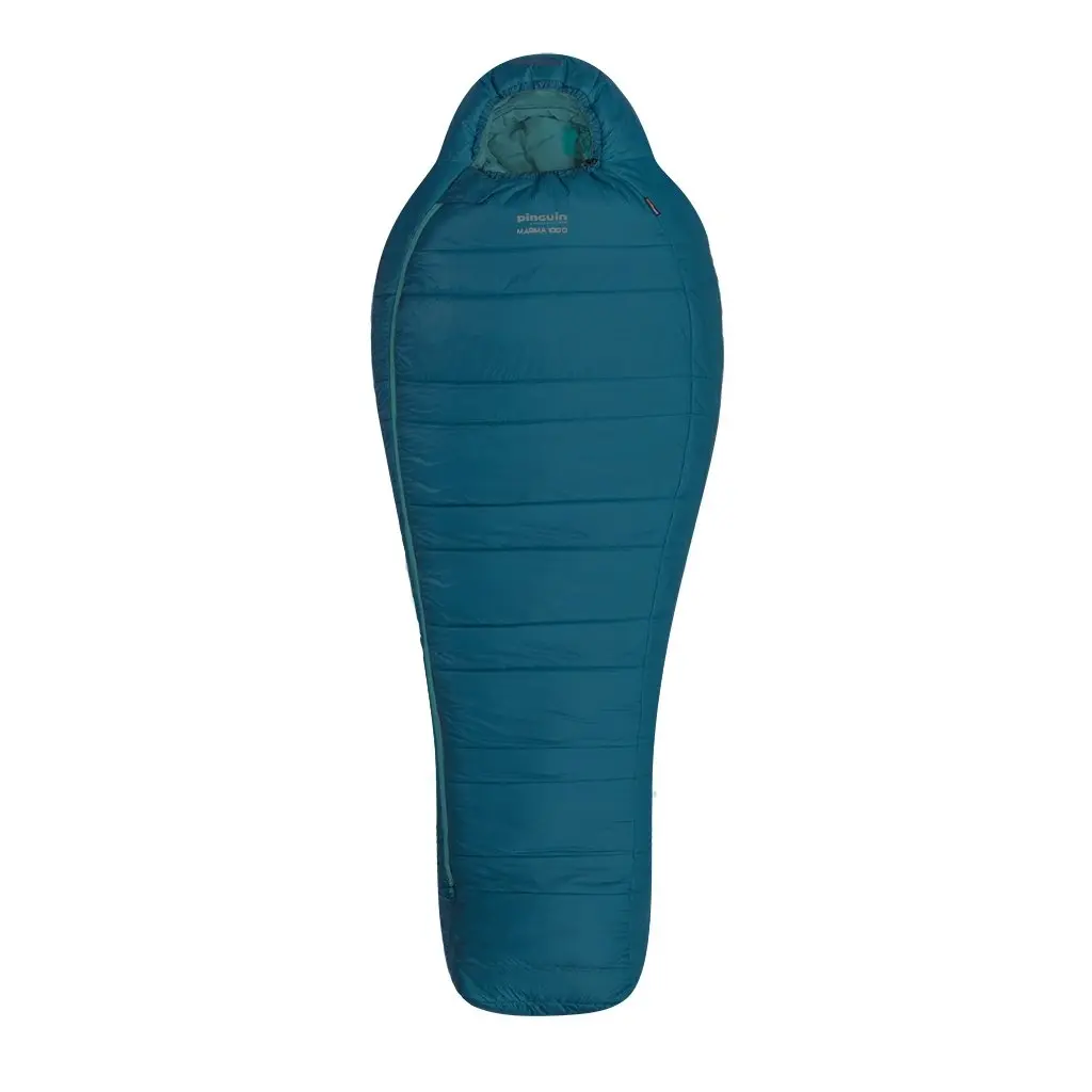 Páperový spací vak Pinguin Magma 1000 pre postavu s výškou 195 cm farba modrá orientácia zips vľavo